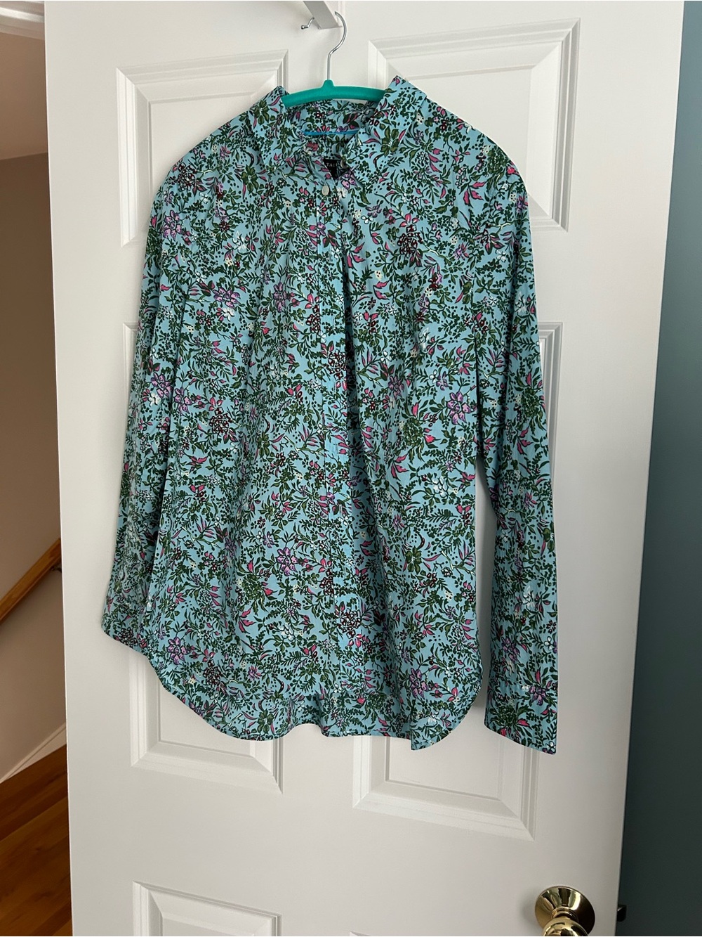 Talbots Light Blue Floral Button-Up Shirt